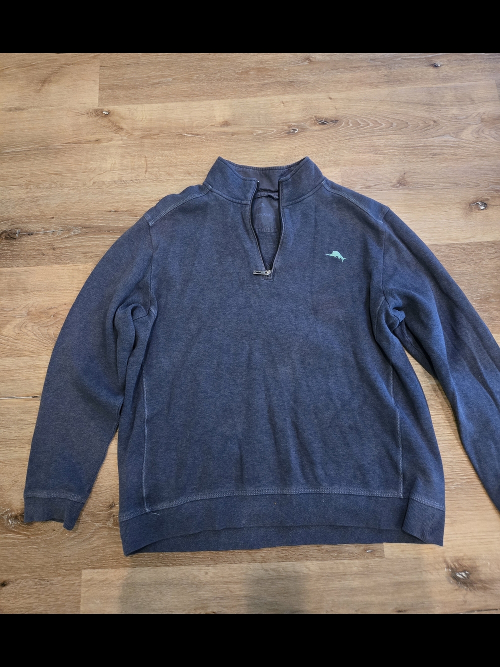Men's Navy Quarter-Zip Sweater with Light Teal Logo
